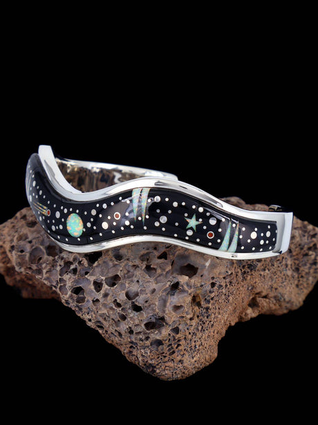 Navajo Sterling Silver Night Sky Inlay Cuff Bracelet - PuebloDirect.com