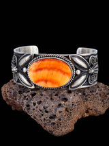 Navajo Jewelry Sterling Silver Orange Spiny Oyster Cuff Bracelet - PuebloDirect.com