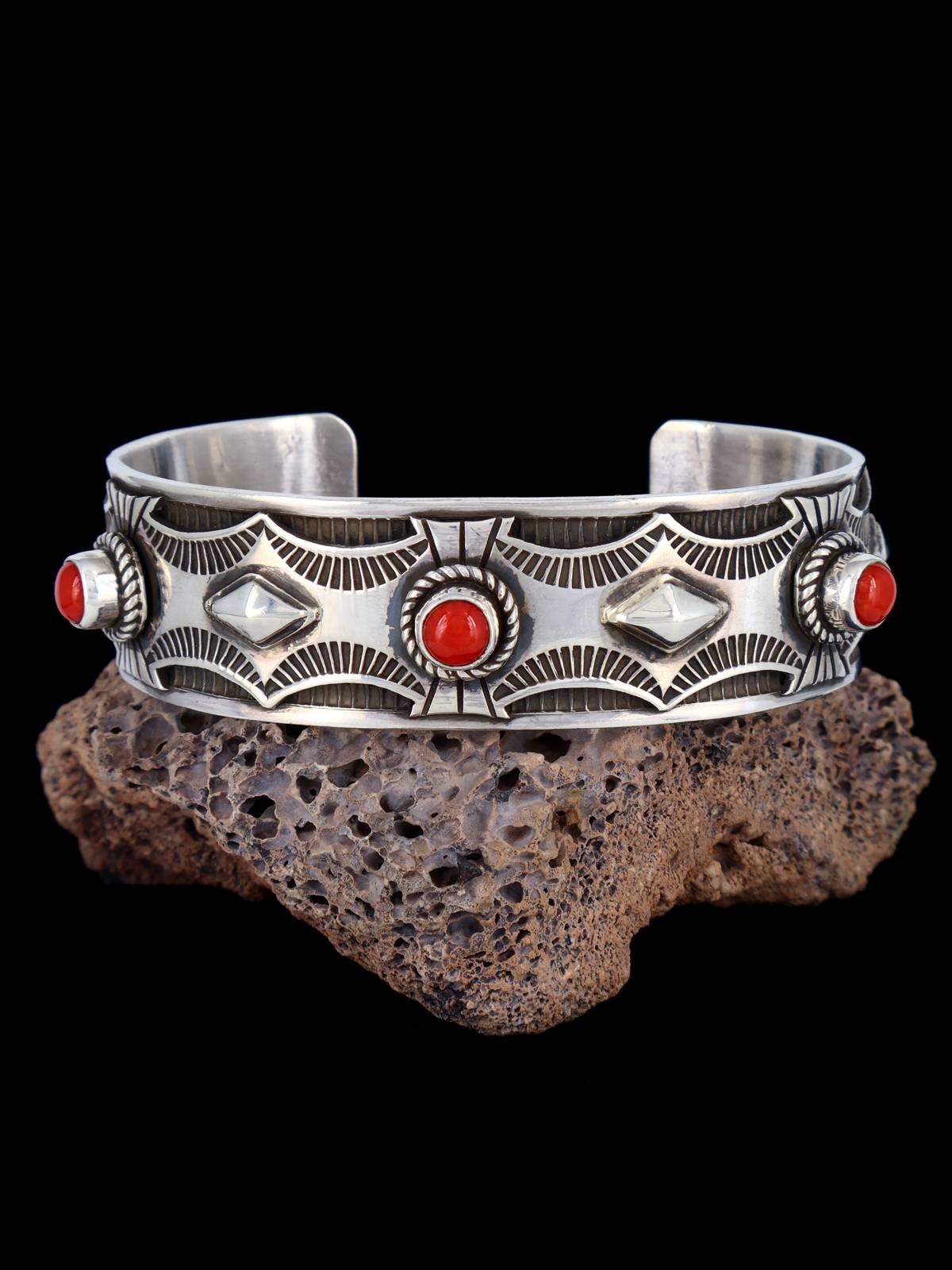 Native American Jewelry Natural Mediterranean Coral Cuff Bracelet - PuebloDirect.com