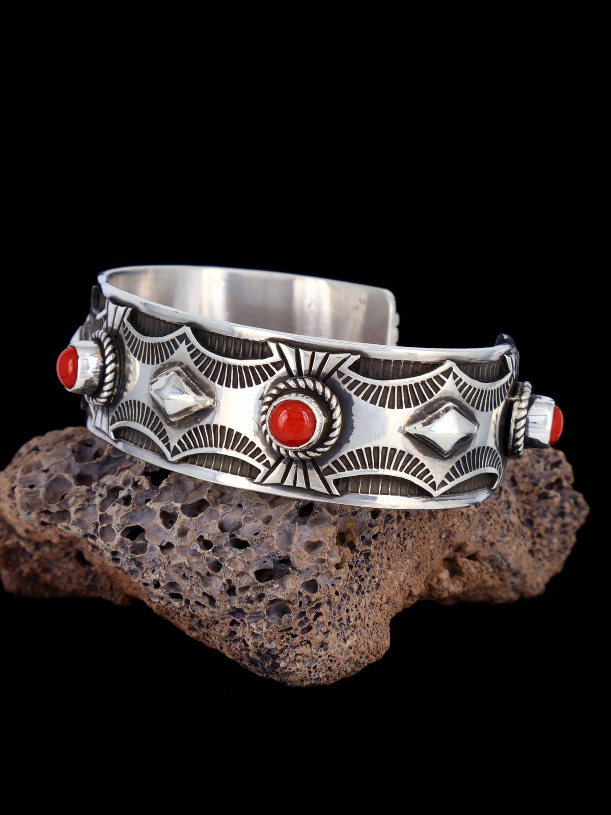 Native American Jewelry Natural Mediterranean Coral Cuff Bracelet - PuebloDirect.com