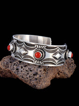 Native American Jewelry Natural Mediterranean Coral Cuff Bracelet - PuebloDirect.com