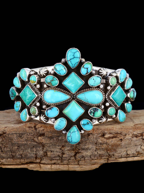 Navajo Jewelry Cloud Mountain Turquoise Cuff Bracelet - PuebloDirect.com