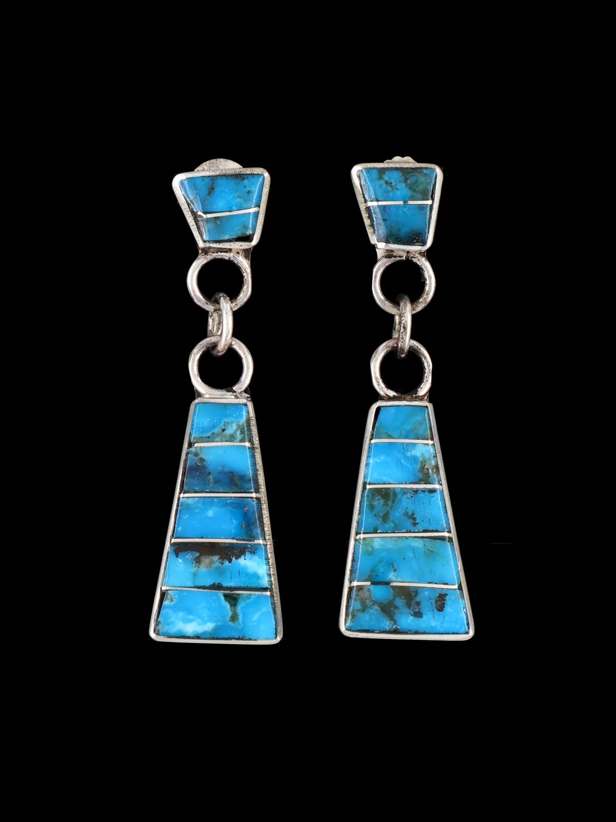 Native American Jewelry Turquoise Zuni Inlay Earrings - PuebloDirect.com