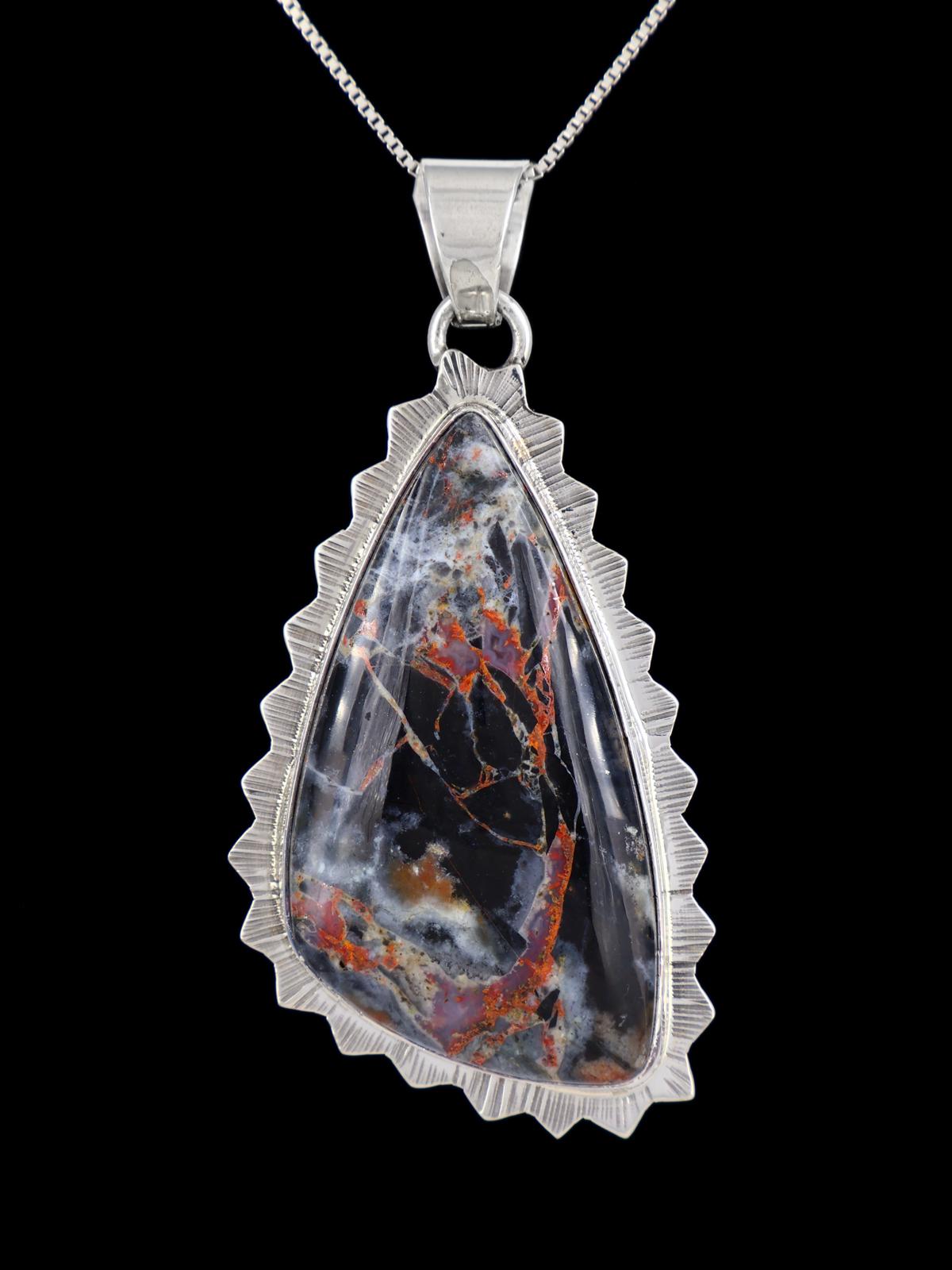 Native American Sterling Silver Bumblebee Seam Agate Pendant - PuebloDirect.com