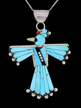 Turquoise Sterling Silver Zuni Thunderbird Pendant - PuebloDirect.com