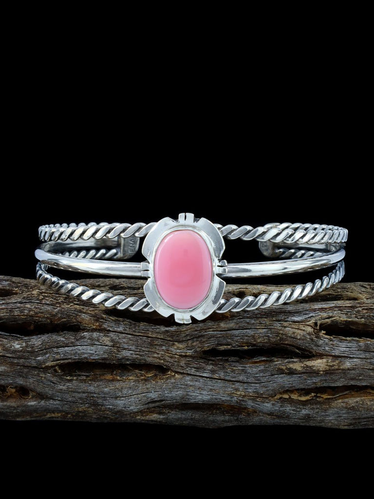 Native American Pink Conch Twisted Sterling Silver Cuff Bracelet - PuebloDirect.com