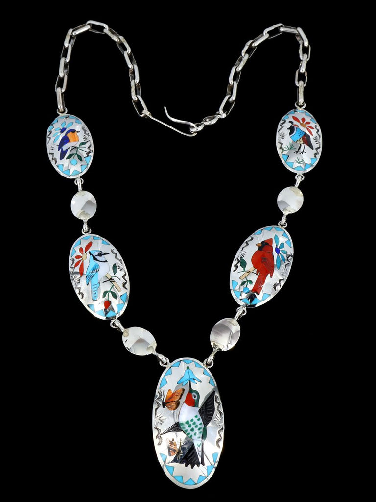 Native American Jewelry Zuni Inlay Birds Necklace - PuebloDirect.com