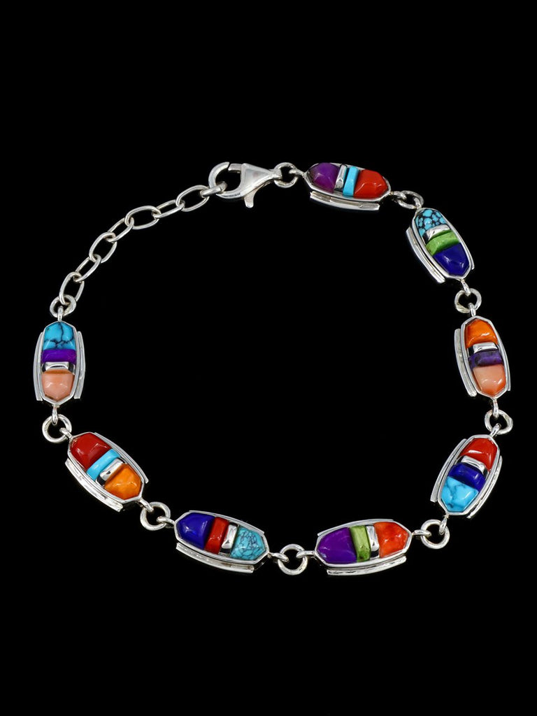 Native American Multistone Cobblestone Inlay Link Bracelet - PuebloDirect.com