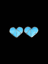 Native American Zuni Inlay Turquoise Heart Post Earrings - PuebloDirect.com