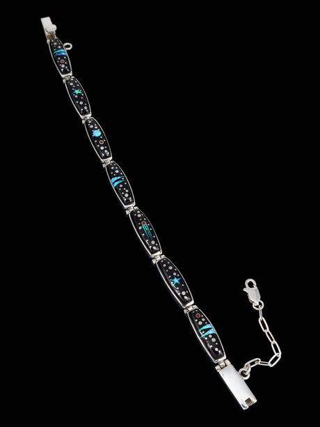 Native American Sterling Silver Night Sky Inlay Link Bracelet - PuebloDirect.com