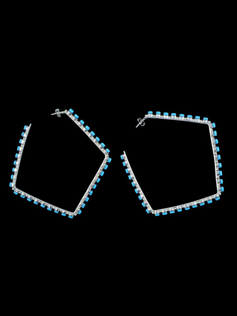 Extra Large Zuni Turquoise Hoop Post Earrings - PuebloDirect.com