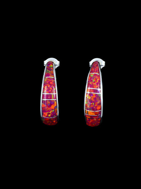 Red Opalite Zuni Inlay Half Hoop Post Earrings - PuebloDirect.com