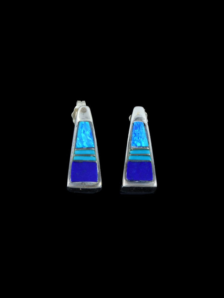Navajo Lapis and Opalite Inlay Post Earrings - PuebloDirect.com