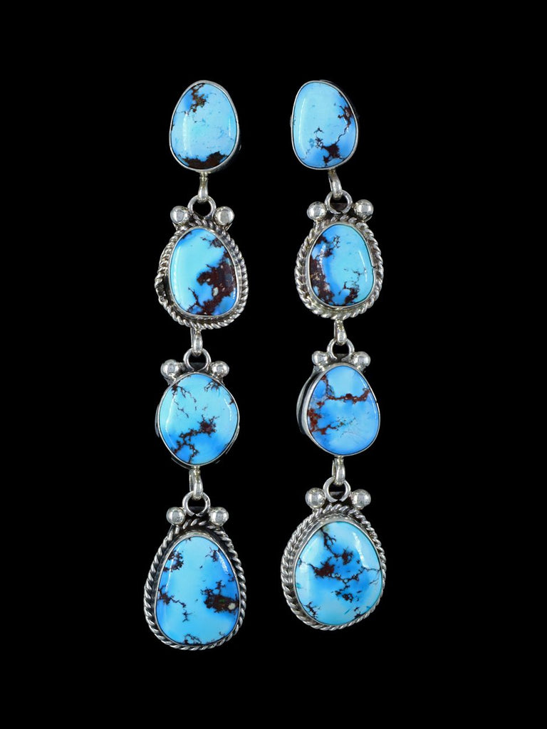 Native American Sterling Silver Golden Hill Turquoise Post Earrings - PuebloDirect.com