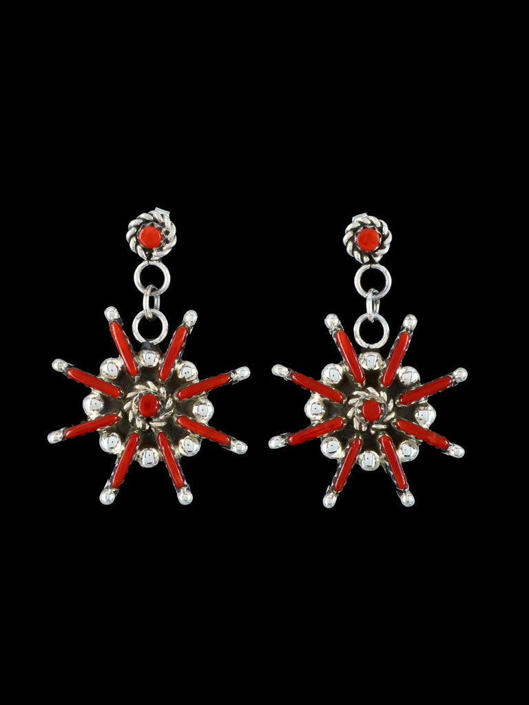 Native American Jewelry Coral Zuni Post Earrings - PuebloDirect.com