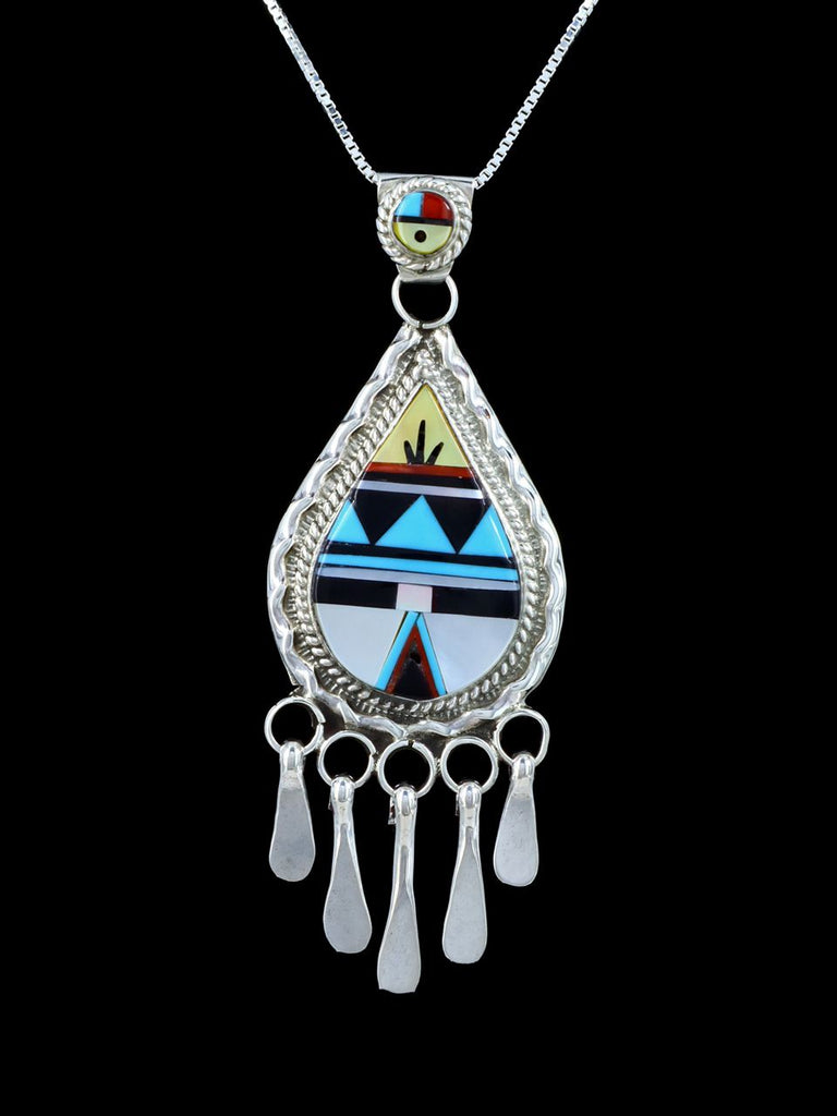 Mother of Pearl Inlay Sterling Silver Zuni Sunface Pendant - PuebloDirect.com