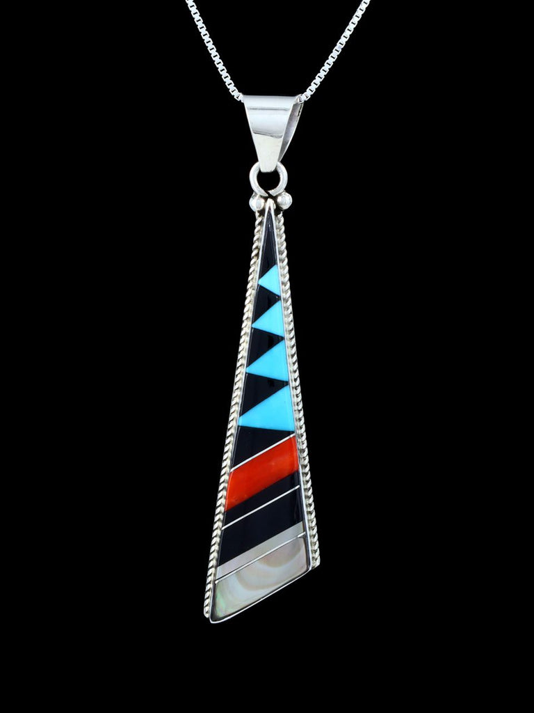 Sterling Silver Turquoise and Coral Zuni Inlay Pendant - PuebloDirect.com