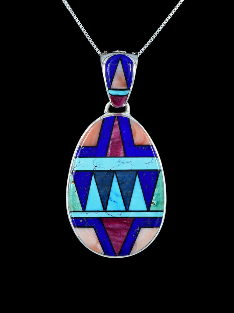 Navajo Inlay Spiny Oyster and Lapis Reversible Pendant - PuebloDirect.com