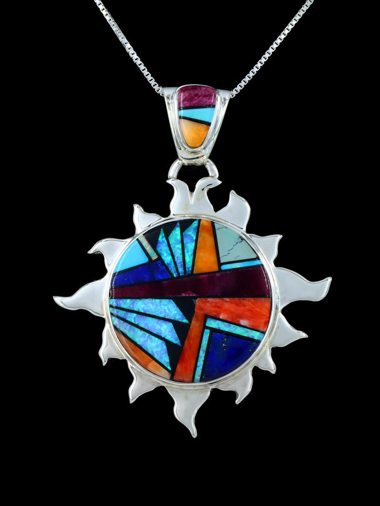 Native American Inlay Spiny Oyster and Opalite Sun Pendant - PuebloDirect.com