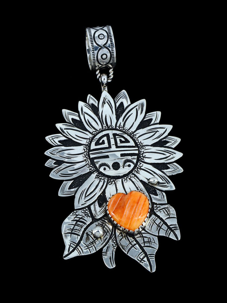 Native American Spiny Oyster Overlay Sunface Pendant - PuebloDirect.com