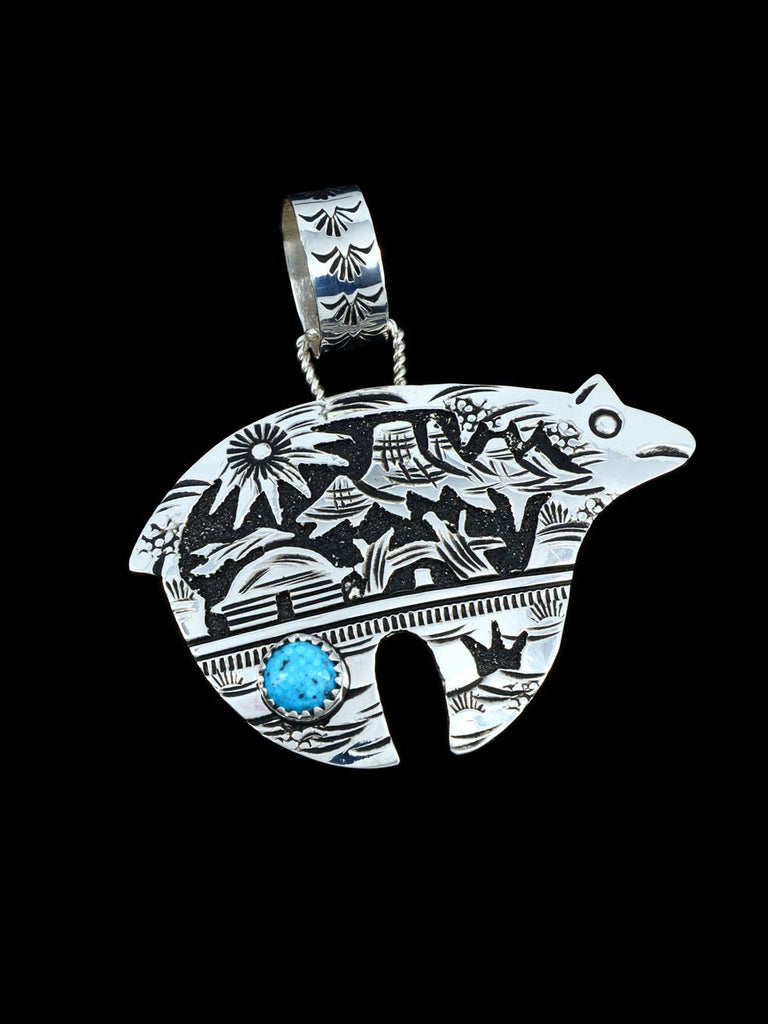 Native American Sterling Silver Overlay Bear Pendant - PuebloDirect.com