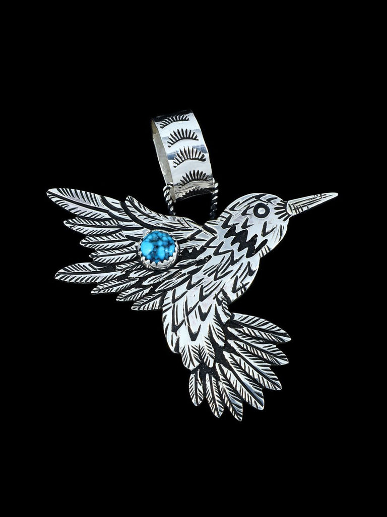 Native American Sterling Silver Overlay Hummingbird Pendant - PuebloDirect.com