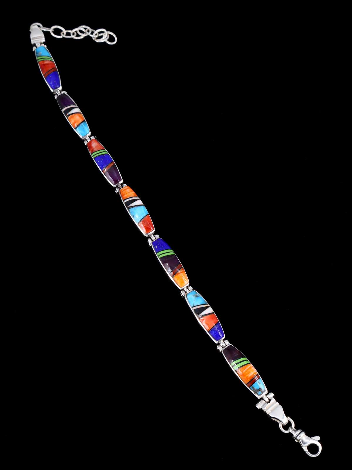 Native American Sterling Silver Multistone Inlay Link Bracelet - PuebloDirect.com