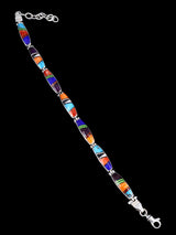 Native American Sterling Silver Multistone Inlay Link Bracelet - PuebloDirect.com