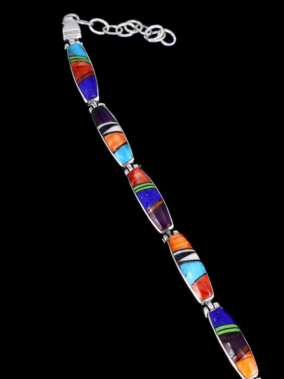 Native American Sterling Silver Multistone Inlay Link Bracelet - PuebloDirect.com