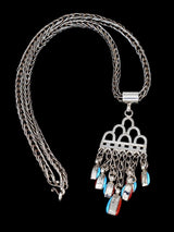 Zuni Pueblo Sterling Silver Turquoise and Coral Rain Cloud Necklace - PuebloDirect.com