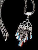 Zuni Pueblo Sterling Silver Turquoise and Coral Rain Cloud Necklace - PuebloDirect.com