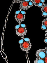 Joyería nativa americana Collar de plata de ley con lazo de color turquesa y oro de Sonora