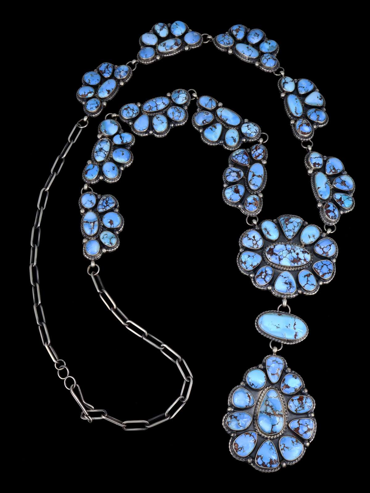 Navajo Sterling Silver Golden Hill Turquoise Lariat Y Necklace - PuebloDirect.com