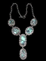 Native American Jewelry Sterling Silver New Lander Variscite Lariat Necklace