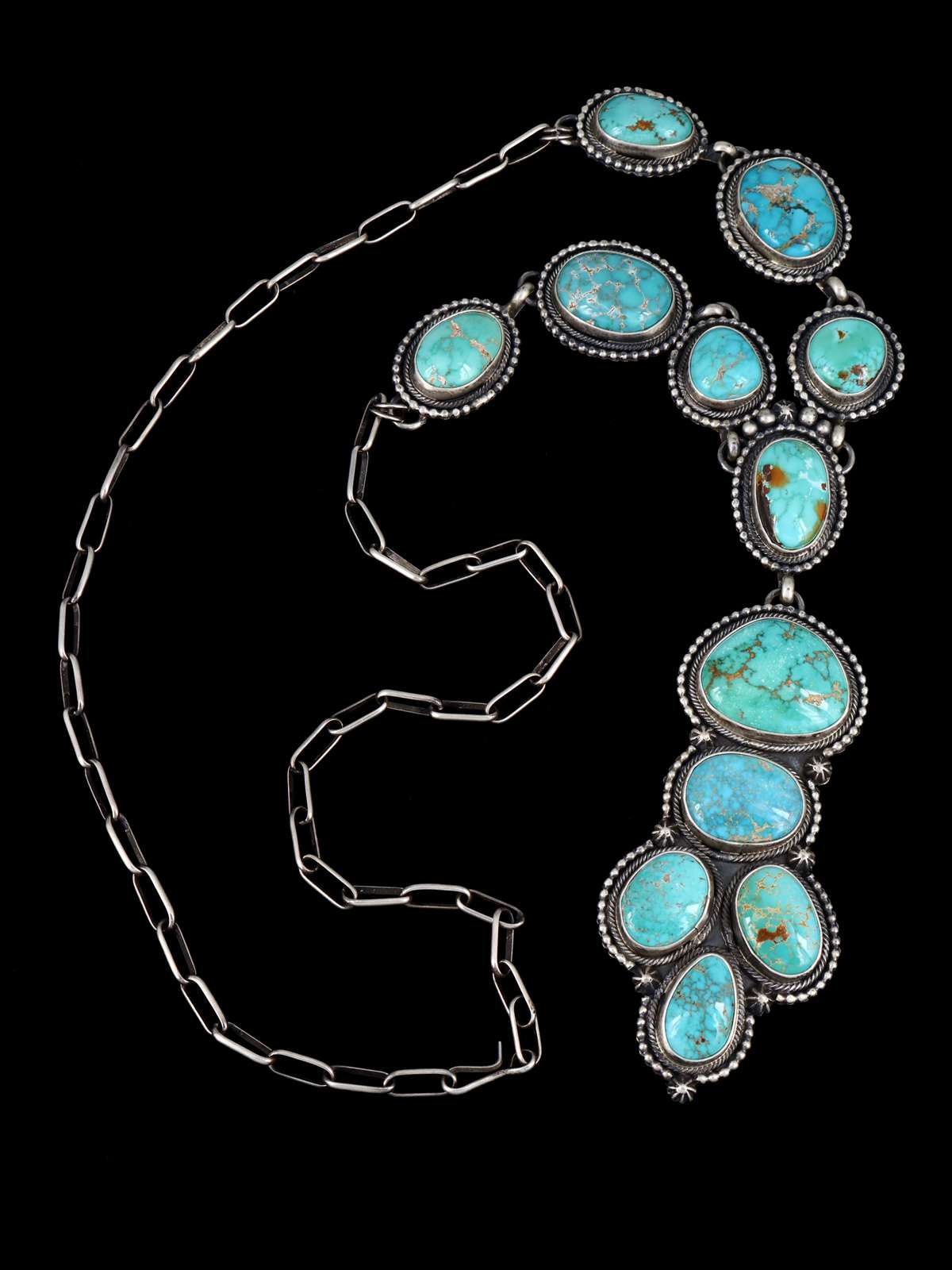 Native American Sterling Silver Carico Turquoise Lariat Necklace