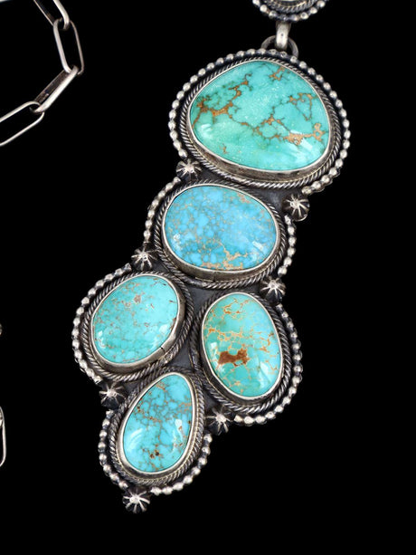 Native American Sterling Silver Carico Turquoise Lariat Necklace