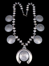 Native American Jewelry Morgan Silver Dollar Squash Blossom Necklace