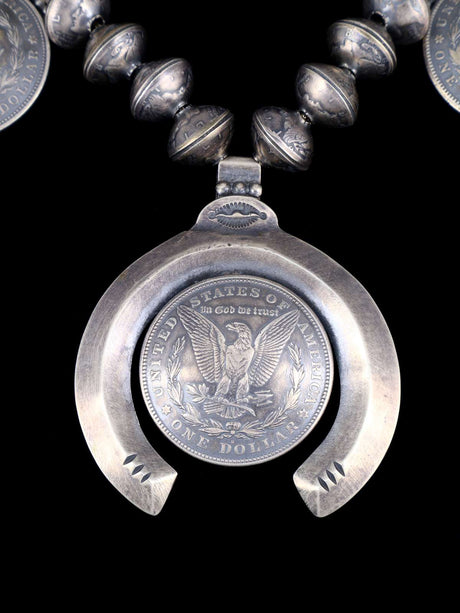 Native American Jewelry Morgan Silver Dollar Squash Blossom Necklace