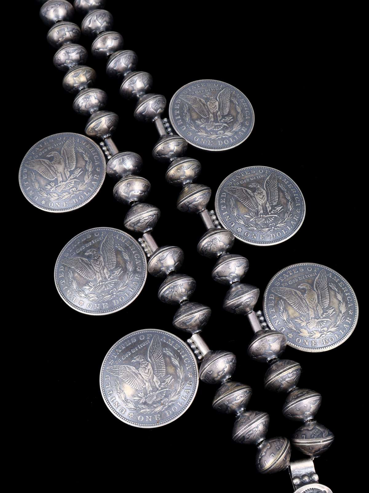 Native American Jewelry Morgan Silver Dollar Squash Blossom Necklace