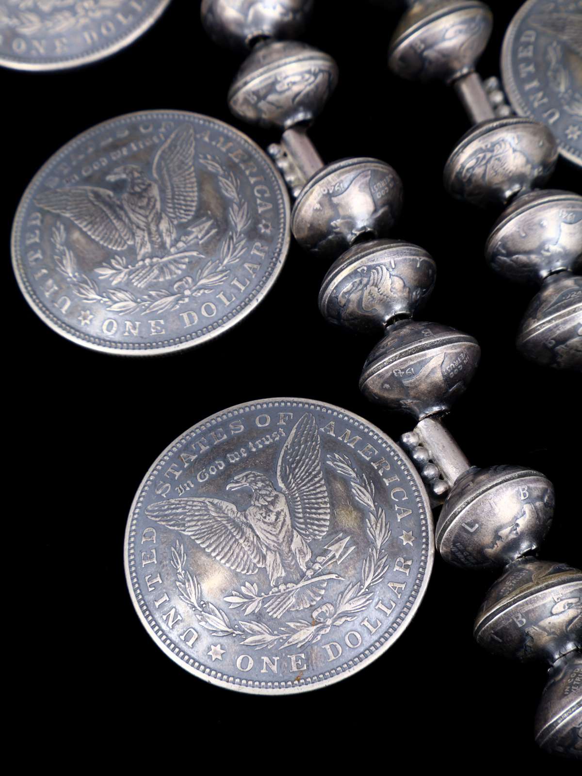 Native American Jewelry Morgan Silver Dollar Squash Blossom Necklace