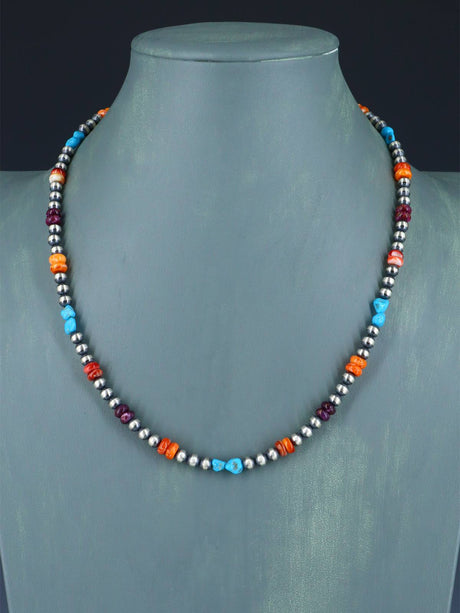 Native American Multi-stone and Silver Bead Necklace - PuebloDirect.com