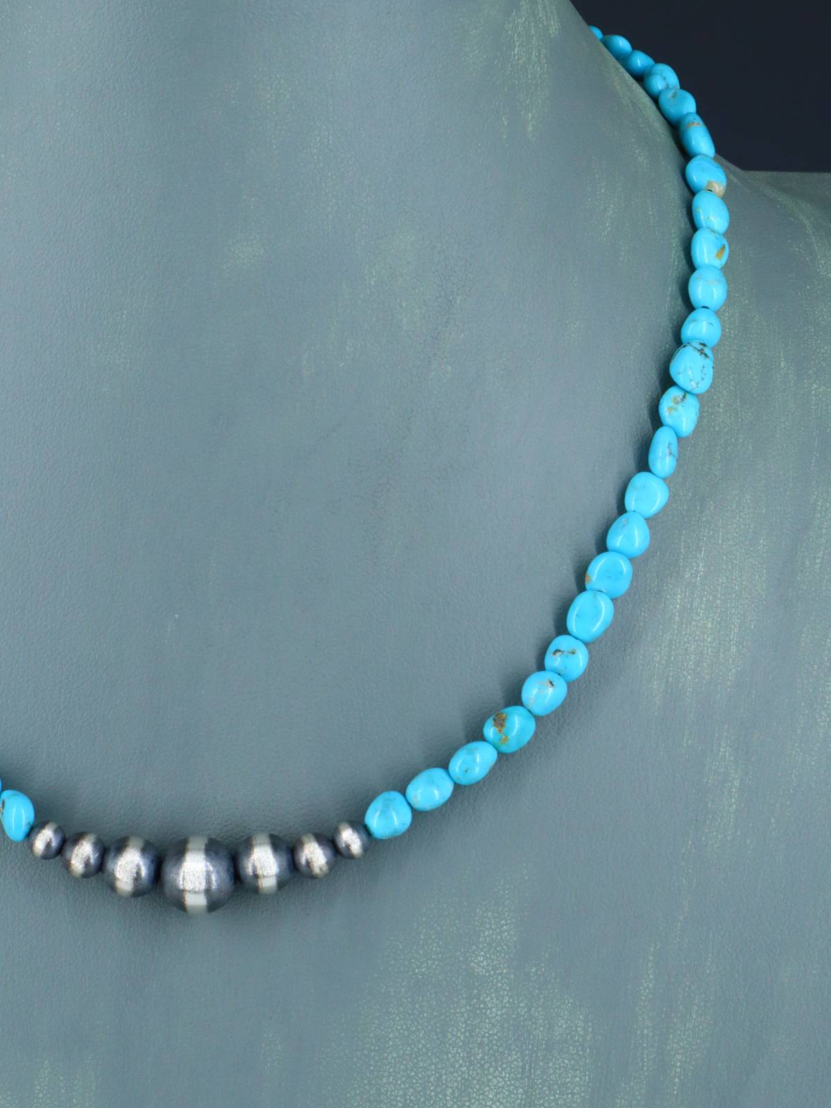 Native American Turquoise and Silver Bead Necklace – PuebloDirect.com