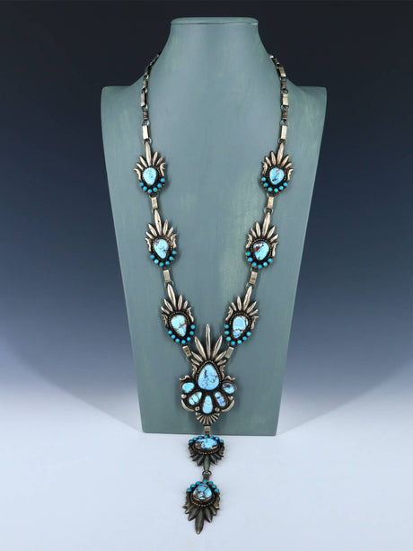 Navajo Sterling Silver Golden Hill Turquoise Lariat Y Necklace - PuebloDirect.com