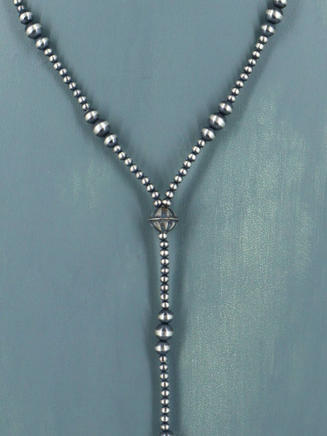 Native American Silver Bead Lariat Necklace - PuebloDirect.com