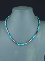 Native American Turquoise and Silver Bead Necklace - PuebloDirect.com