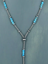 Native American Turquoise and Silver Bead Lariat Necklace - PuebloDirect.com