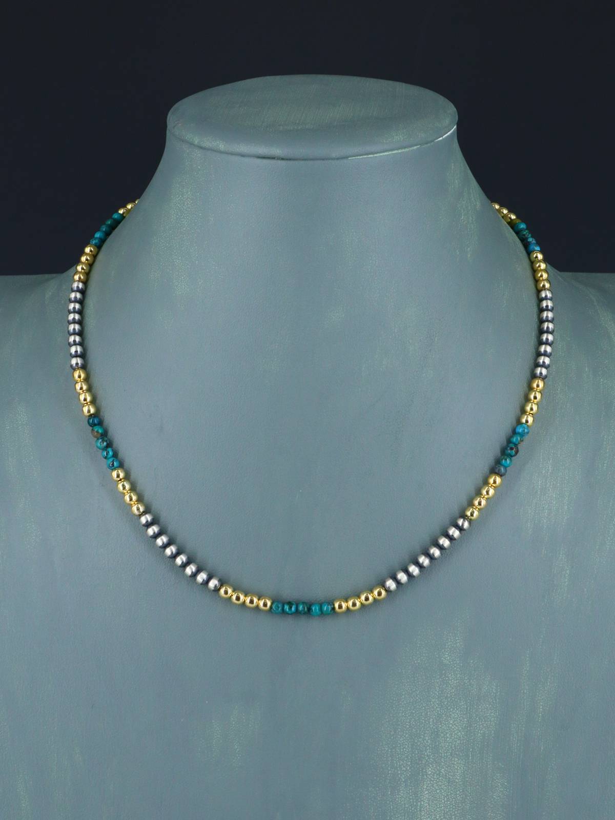 Native American Turquoise and Silver Bead Necklace - PuebloDirect.com