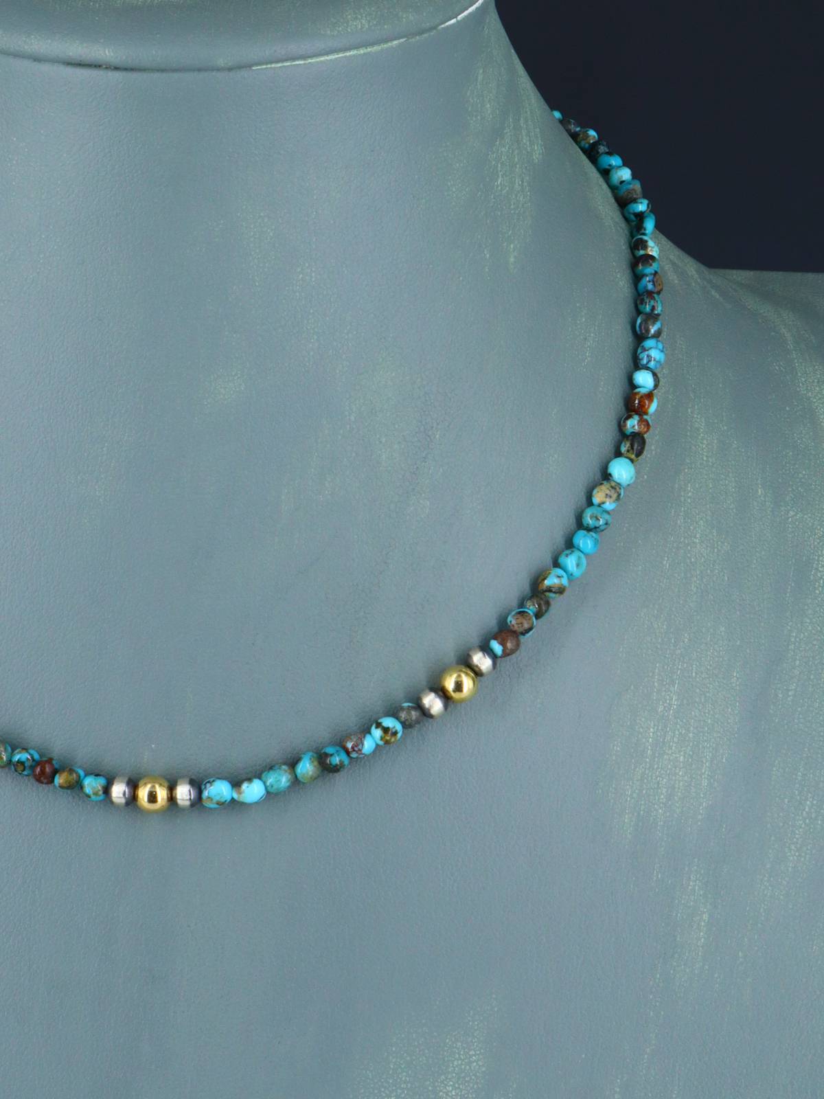 Native American Turquoise and Silver Bead Necklace - PuebloDirect.com
