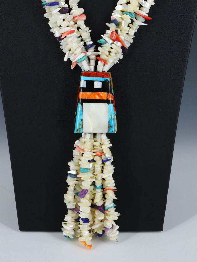 Santo Domingo Jewelry Four Strand Mother of Pearl Mosaic Jocla Necklace - PuebloDirect.com
