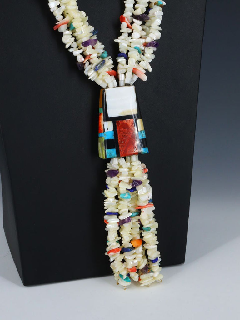 Santo Domingo Jewelry Four Strand Mother of Pearl Mosaic Jocla Necklace - PuebloDirect.com